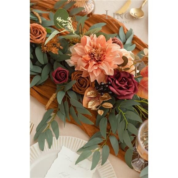 Moment Terracotta Flower Garland - 6FT Eucalyptus & Rose -Sweetheart Table Decor - Picture 4 of 6